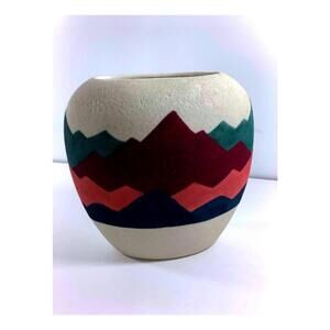 Unique Handcrafted South Western Sand Art Ceramic Vase, Navajo Art
